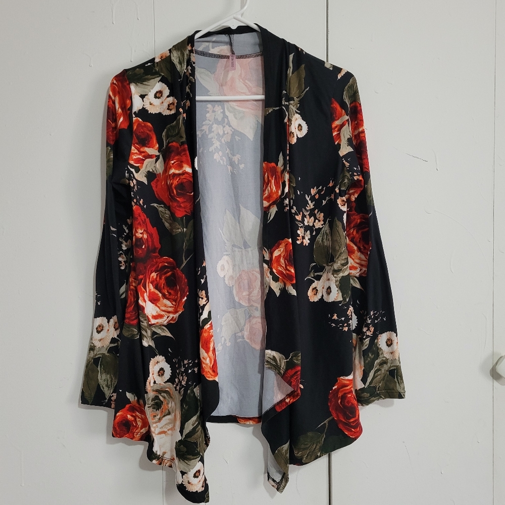 Cool Melon Floral Open Front Cardigan